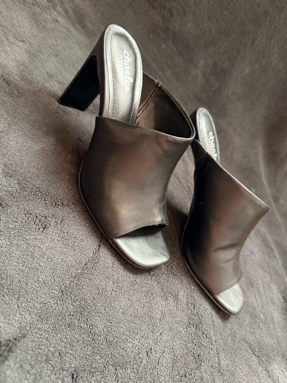 Charles By Charles David Black Open-Toe Mule Heels with Block Heel